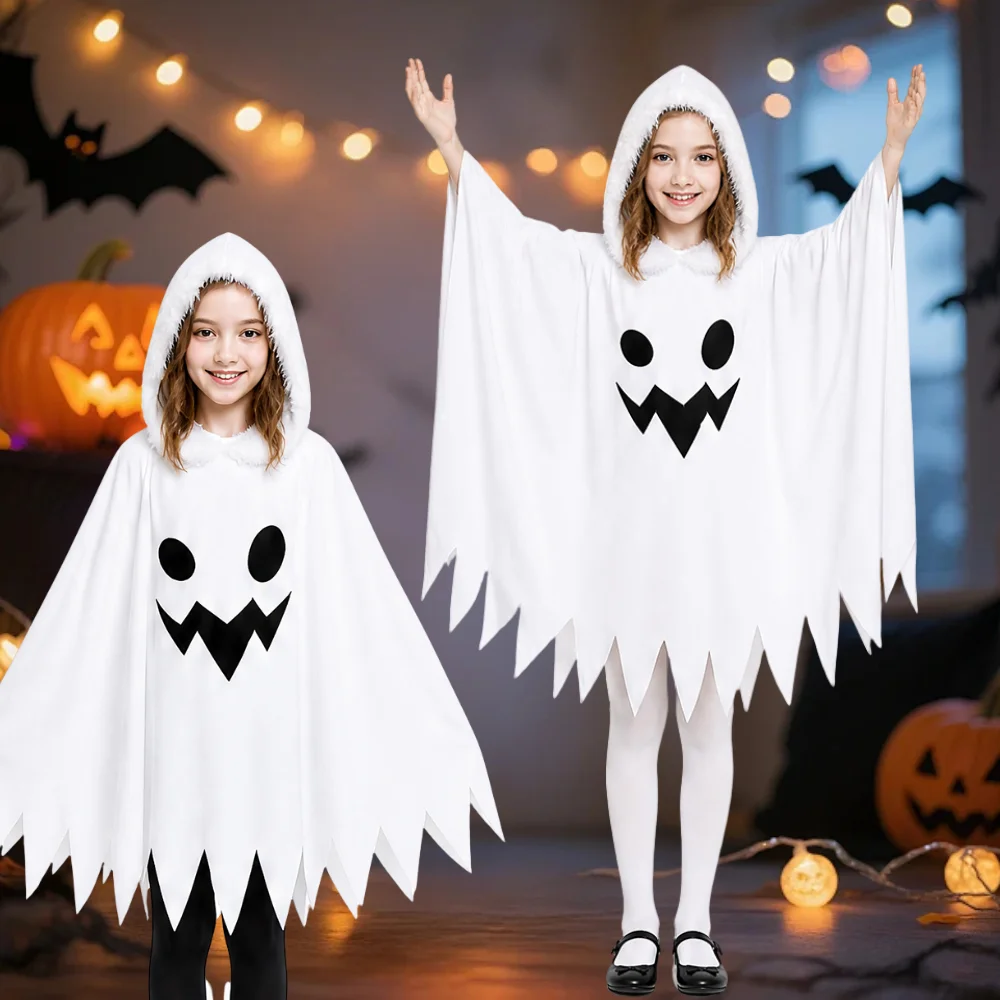 

Halloween cosplay costume for both men and women, cute white ghost demon cloak theme party gorgeous costume performance