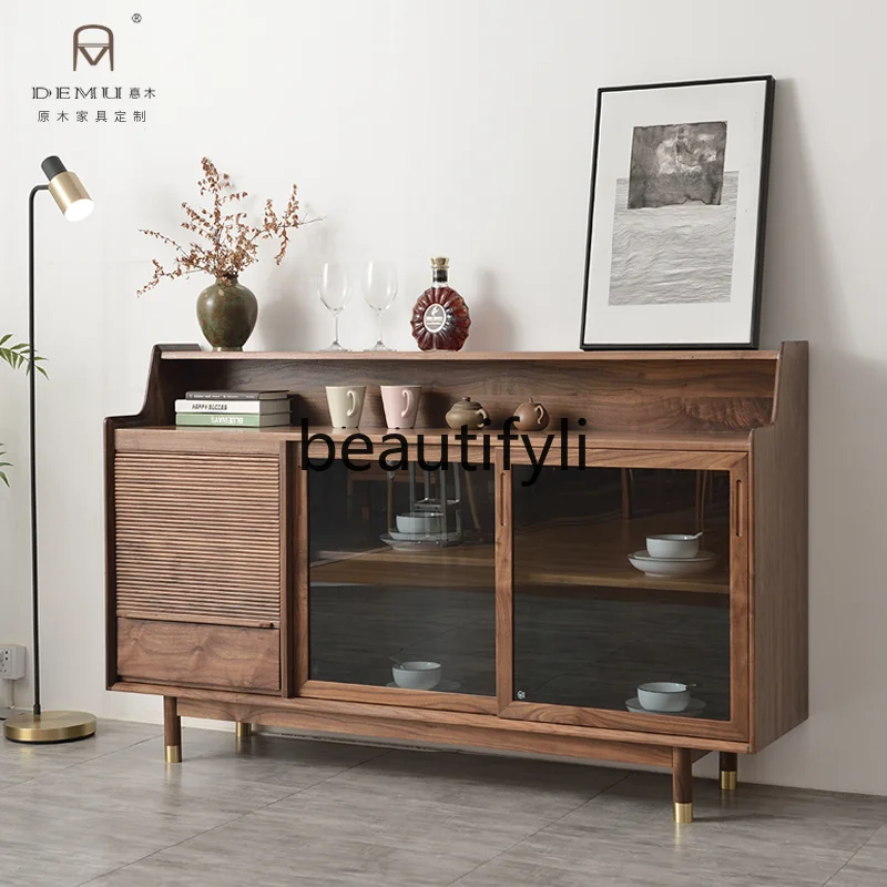 

Black walnut solid wood dining side cabinet simple living room entrance multi-functional storage cabinet tea cabinet