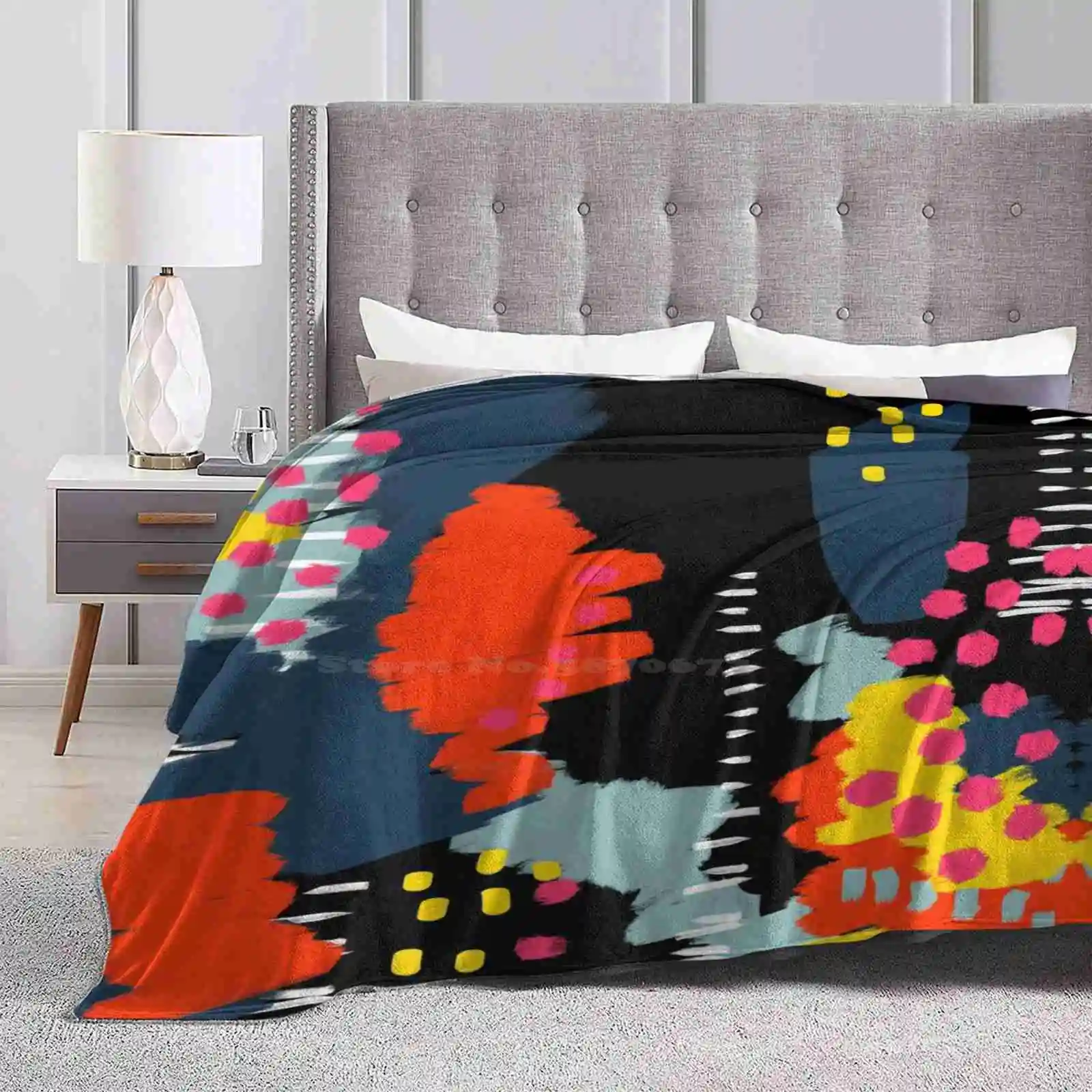 Dark Side Trend Style Funny Fashion Soft Throw Blanket Abstract Pattern Graphic Bold Bright Fun Fashion Colorful Pink Red Black