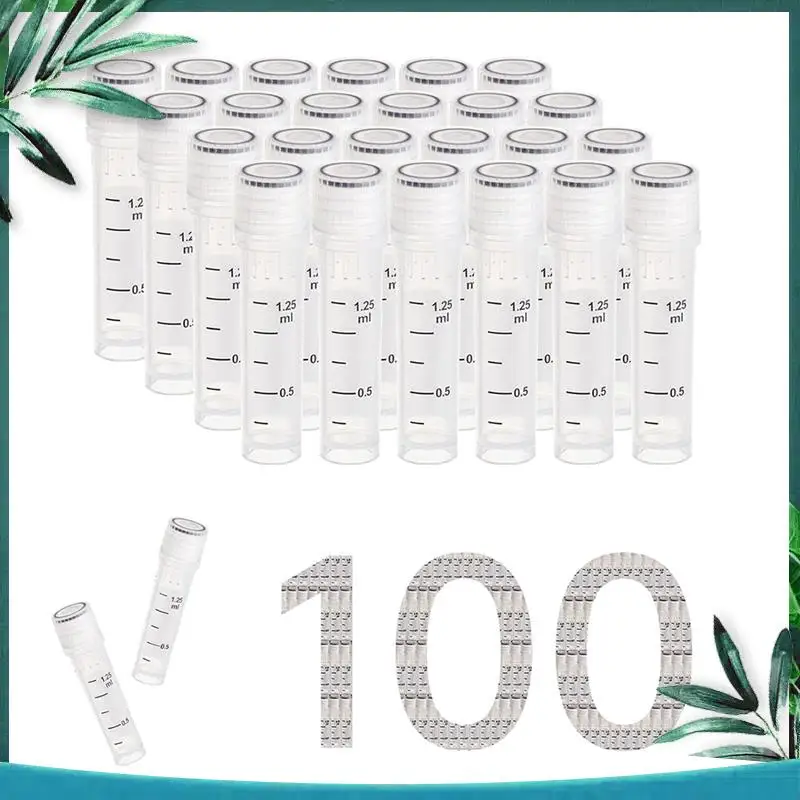 (NEW) Cryovials Sterile Tubes 2Ml Lab Vials With Caps Cryovial For Low Temperature Storage, Case Of 100 Durable Easy To Use