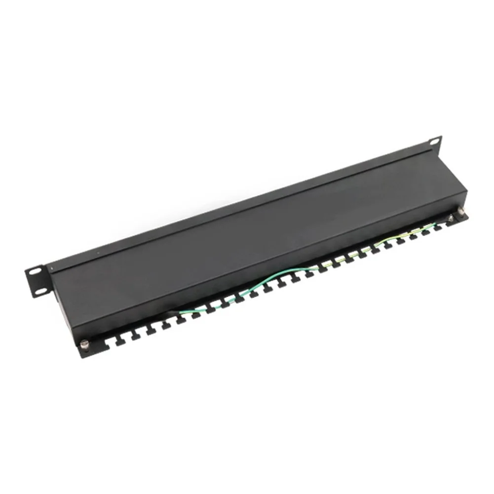 24 Port Cat6 Shielded Patch Panel for Server Room Rack Mount Wiring Electrostatic Coated Cold Rolled Steel Black