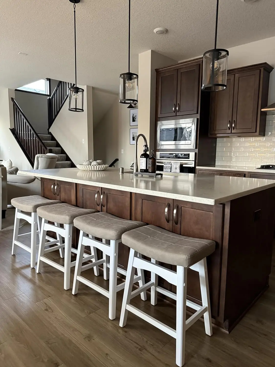 

Bar Stools Set of 4 -Solid Wood Legs Counter Height Barstools with Upholstered Saddle Seat,24 inch Kitchen Counter Island Stools