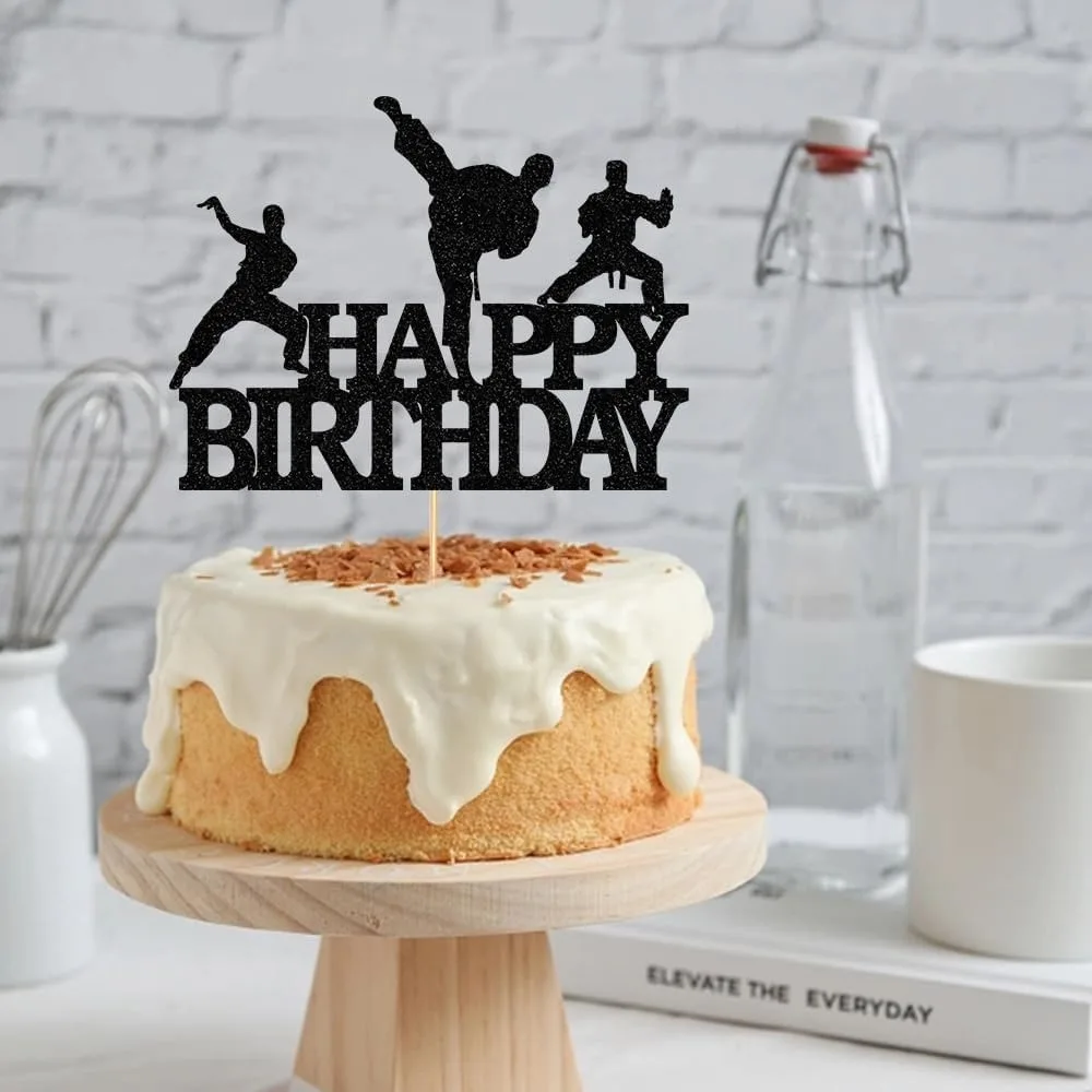 Karate Happy Birthday Cake Topper, Geburtstags- und Jubiläumsaufkleber im Taekwondo-Stil – Detail 4