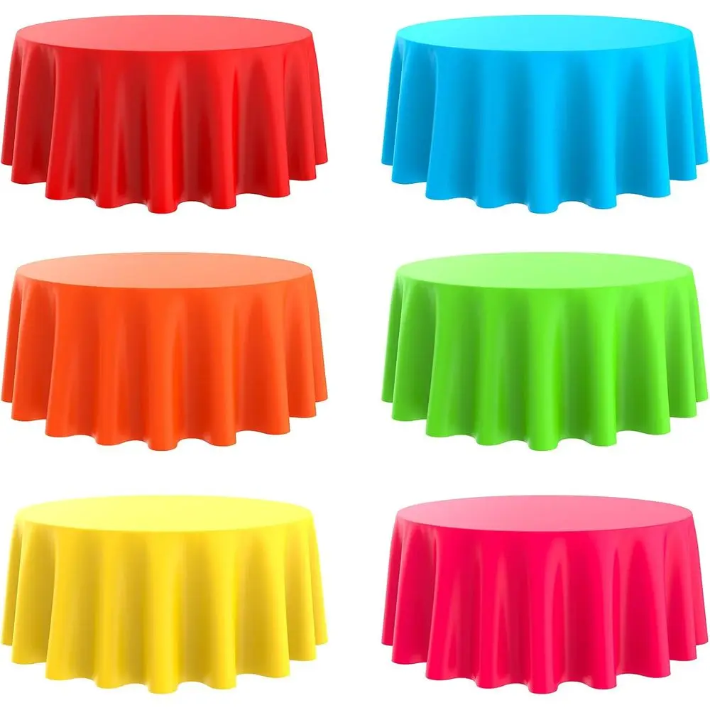 

84 Round Plastic Tablecloths, 6-Pack, Stain & Wrinkle Resistant, Ideal for Events & Parties in Assorted Colors