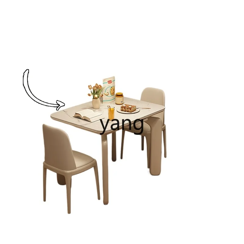 

LTT cream folding dining table rock slab small apartment household solid wood retractable dining table