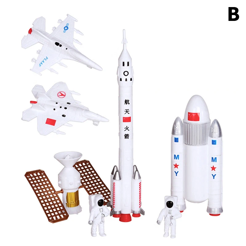 1Set Rocket Toy Space Series Rocket Plane Satellite Astronaut Model Cake Decorate Toy