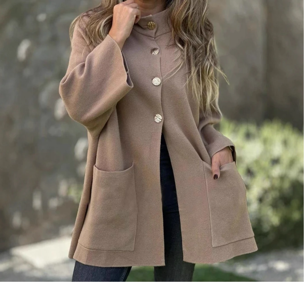 معطف صوفي غير رسمي عصري جديد لخريف وشتاء 2025 سترة صوفية واحدة الصدر للنساء #3
