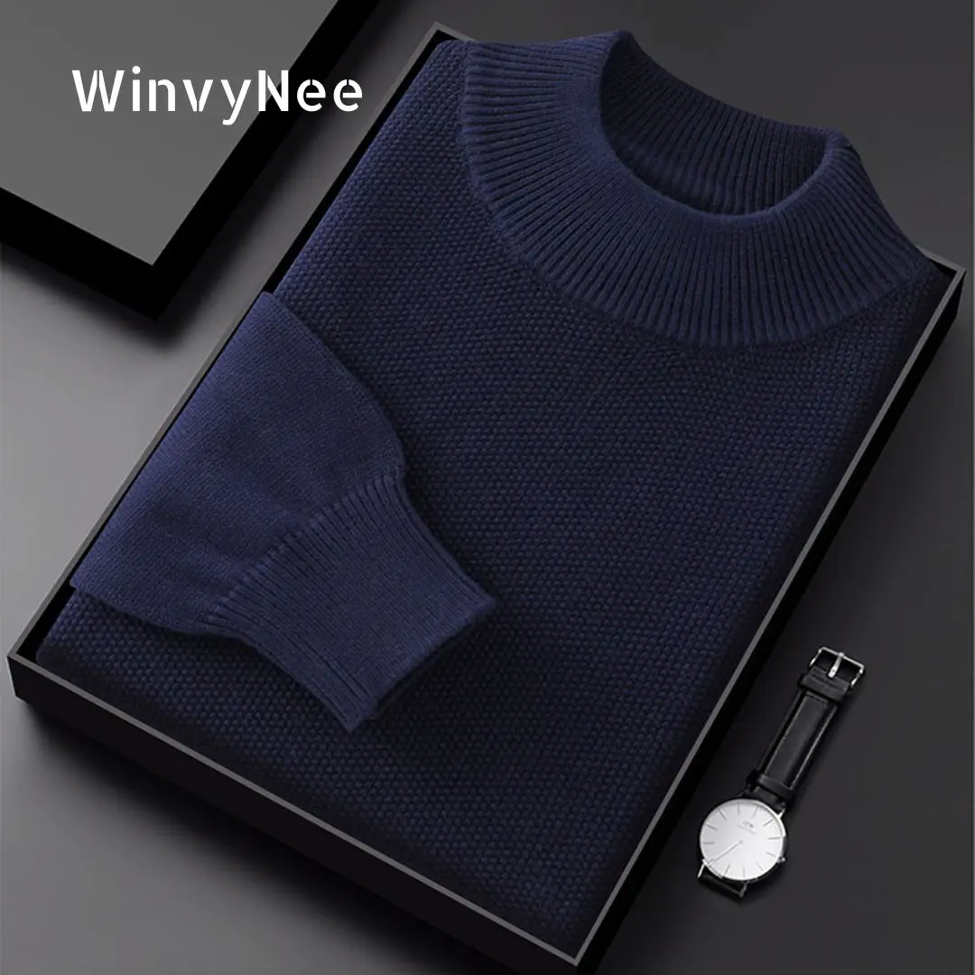 

Мужской свитер WinvyNee, одежда из 100% хлопка, повседневный однотонный трикотажный пуловер с высоким воротником и длинными рукавами, весенний ZM1092004