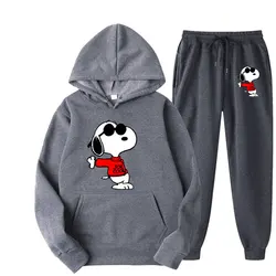 Snoopy Cartoon Anime damska bluza zestaw dresowy nowa moda męska sweter spodnie garnitur wiosna jesień para bluza z kapturem zestawy