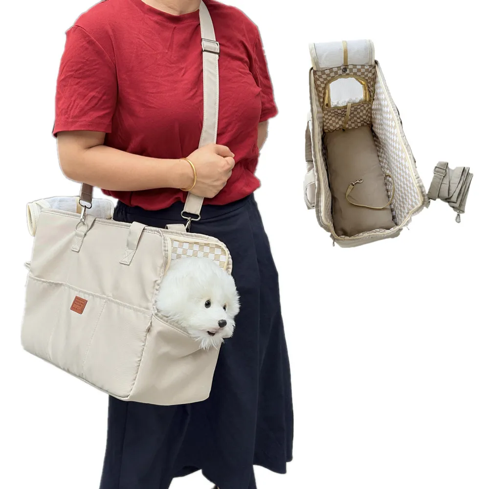 مجموعة/4 قطعة الحيوانات الأليفة Crossbody حقيبة كتف قماش القط الكلب الناقل حقيبة تسوق سفر حقائب كتف شبكة الرافعة حمل حزمة مستلزمات حمل الحيوانات الأليفة