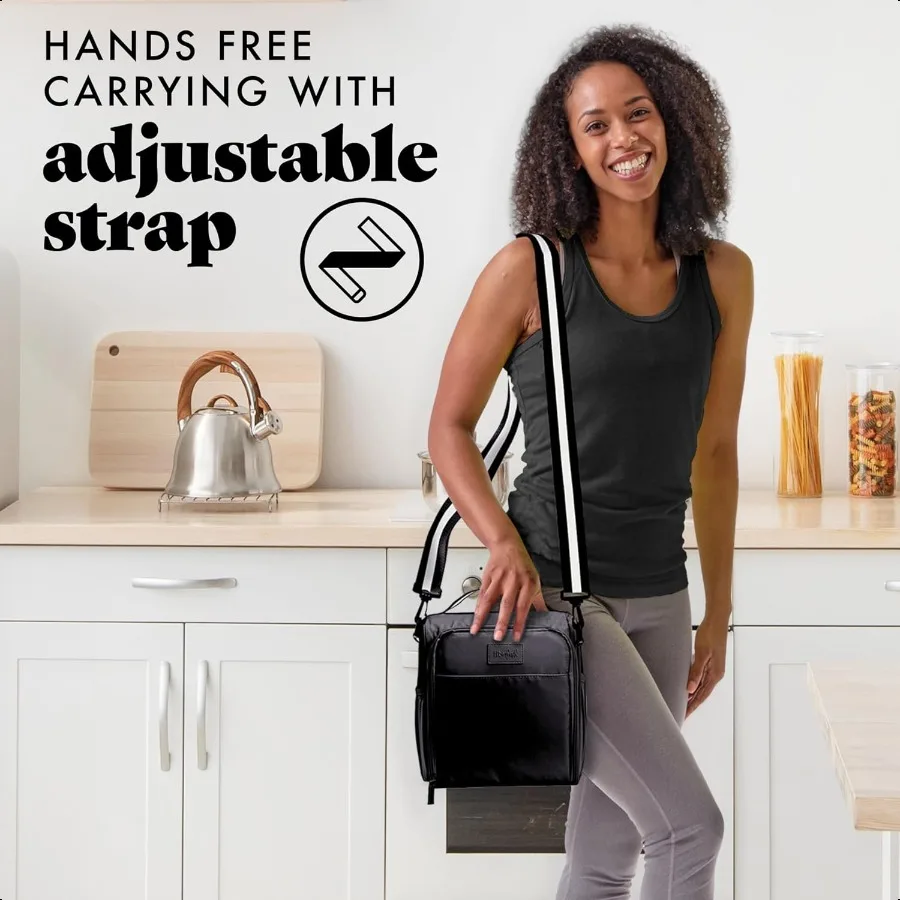 Pudełko na lunch BREE Meal Prep z pojemnikami, pakietem chłodzącym i butelką do mieszania dla kobiet i mężczyzn, 6 szt. Zestaw do przygotowywania posiłków Torba na lunch z pojemnikiem