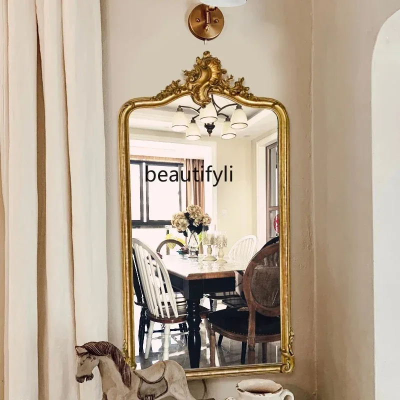 

A176 Yy European retro full-length mirror household carved decorative mirror old dressing cloakroom wall hanging full-length mir