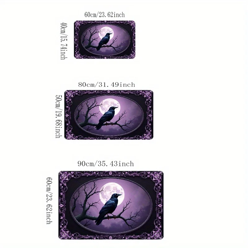 1pc Flannel Material + 10mm Thickness + 450g/㎡ Purple Moon Black Crow Pattern Flannel Doormat, Suitable for Bedroom, Bedroom E