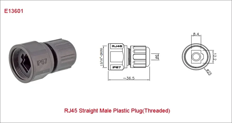 CAZN Waterproof IP67 RJ45 Straight Male Plastic Plug Assembly Couple Plug