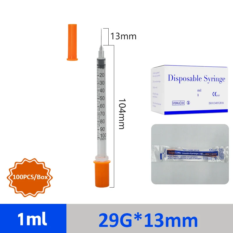 حقنة أمان متعددة الحجم 1 مل مع إبرة للأنسولين معقمة ملفوفة بشكل فردي للحيوانات الأليفة وحيوانات المزرعة، 100 قطعة/صندوق