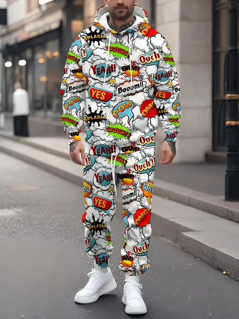 

Новый мужской комплект на весну и осень 2025 имеет повседневный модный и удобный 3D-принт с рисунком граффити.