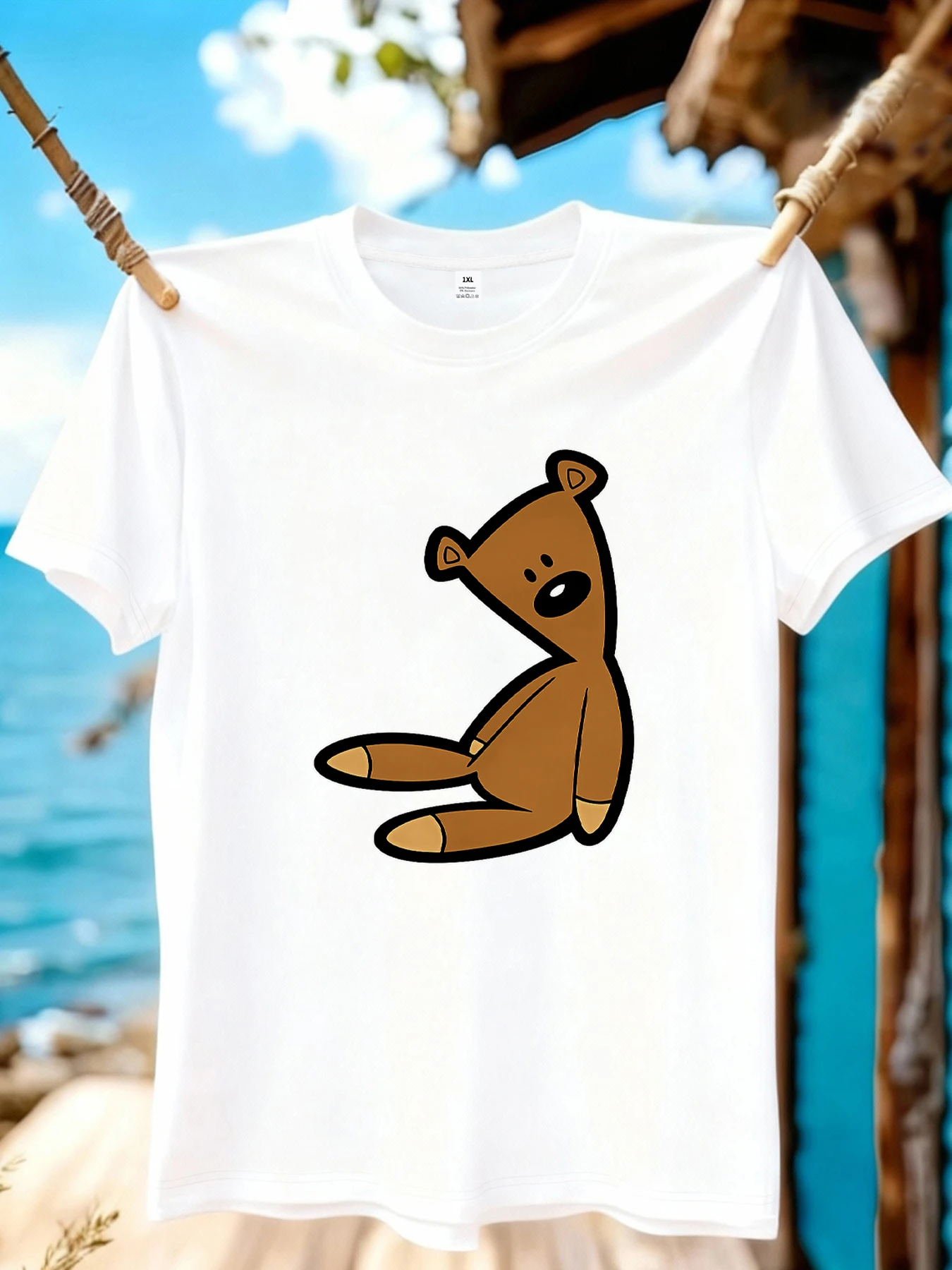 

【WZM10817】Teddy bear print plus size women's round neck T-shirt summer casual short sleeved street fashion versatile T-shirt