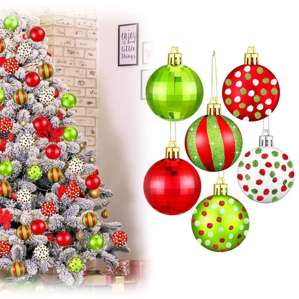 24pcs Cute 2.4 Inch Christmas Balls Ornament Plastic Swirl Pattern Tree Decoration Glittering Handmade Elf Balls for Home Indoor