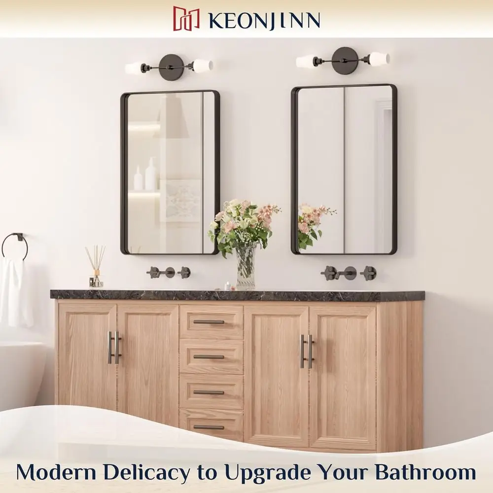 Rounded 20x30 Inch Matte Black Sandblasted Bathroom Mirror with Seamless Frame for Vanity Over Sink