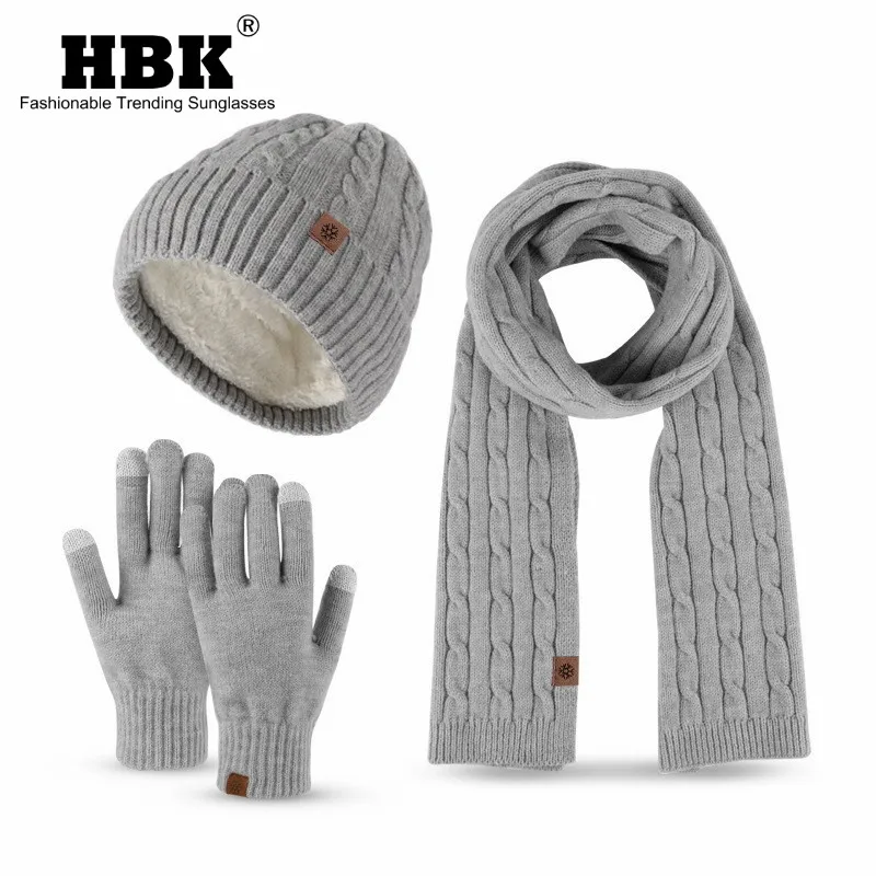 

New Hat Scarf Glove Set Men Women Winter Warm Soft Knitted Pompom Beanie Female Casual Solid Cashmere Scarf Suit Outdoor Skullis