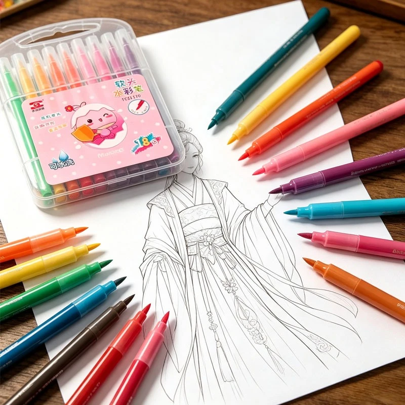 

Art Watercolor Marker Set 18 Colors FineLiner Dual Tip Brush Pen Drawing Painting Watercolor Marker Pens for Manga Art Supplies
