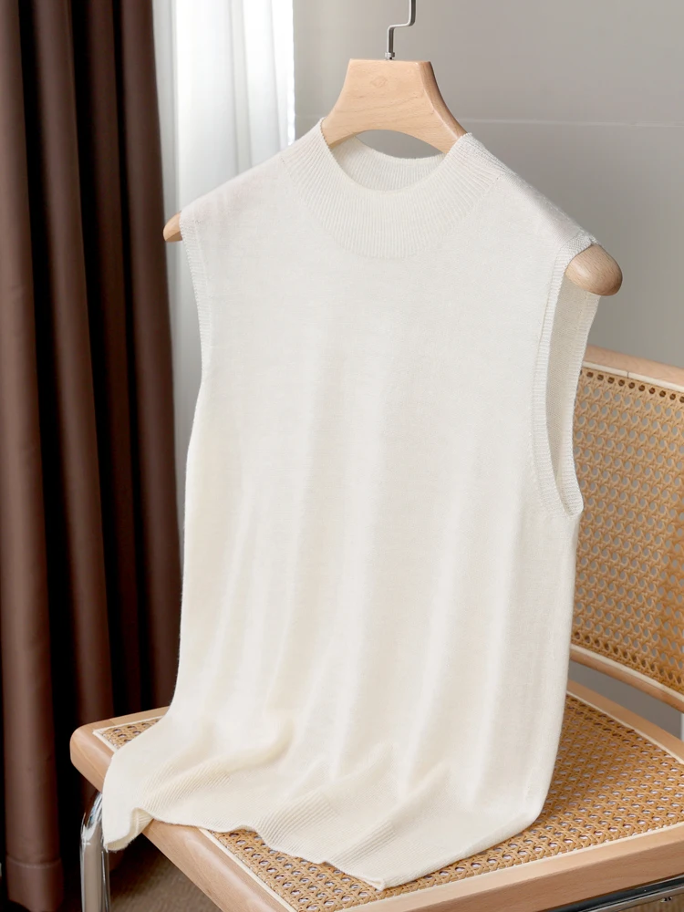 

Fashion Women sleeveless Tees Half HighCollar Pullover T-Shirts Thin Style Spring Summer Wool Worsted BreathabilityComfort Cheap