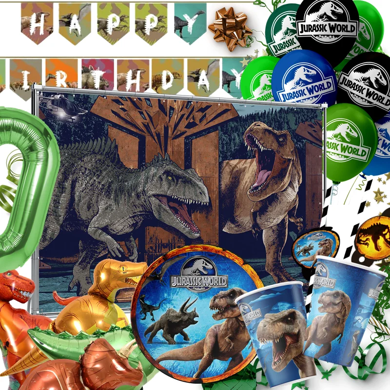 

Jurassic World Park Birthday Party Dinosaur Themed Disposable Cutlery Sets Napkin Paper Plate Party Supplies Pack Tableware Kit