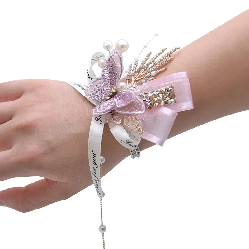 Novo corsage de pulso akcesoria ślubne flores artificiais borboletas casamento dama de honra humaсільні акkol bax »ри