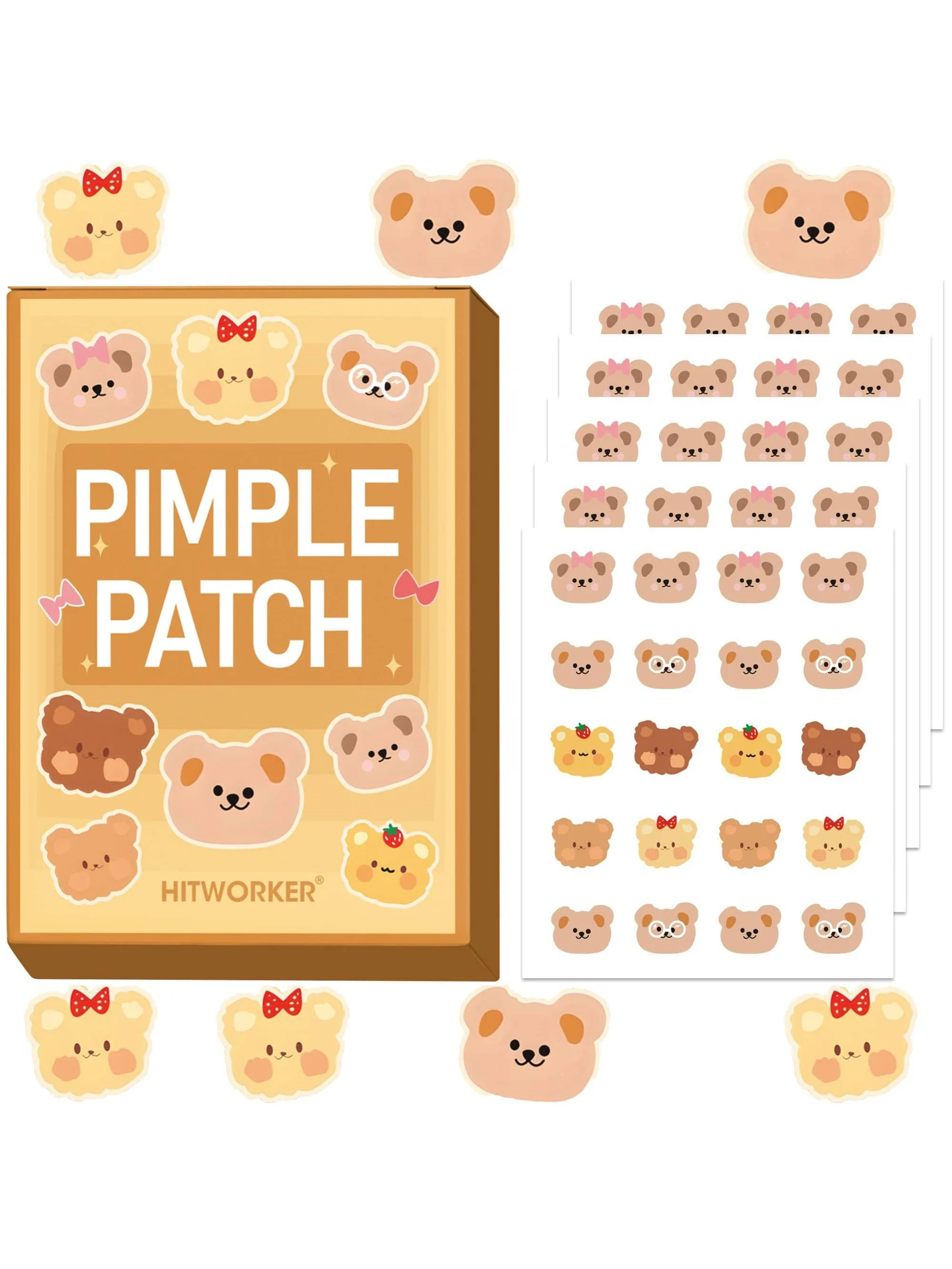 

100/40 pieces of HITWORKER cute bear patch cover film and stickers - odorless, cute animal design, used for facial decoration