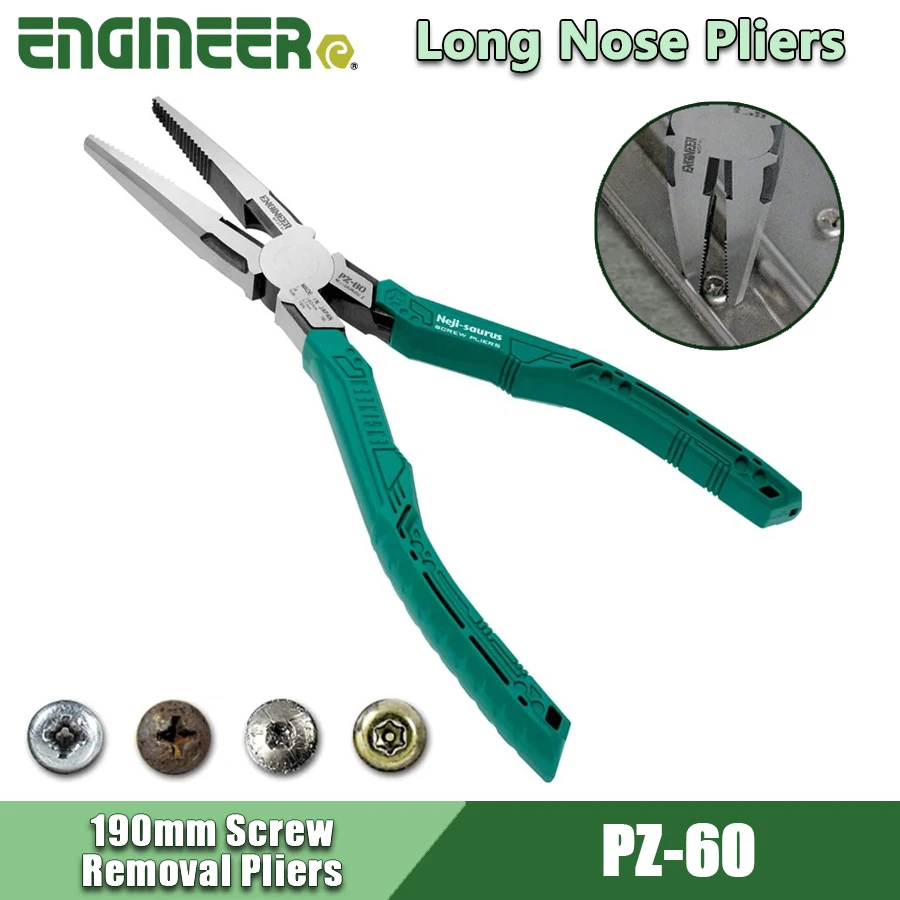 ENGINEER PZ-60 190mm Screw Removal Pliers Multi-function Pliers Wire Cutter Screw Plier Long Nose Pliers Repair Hand Tools