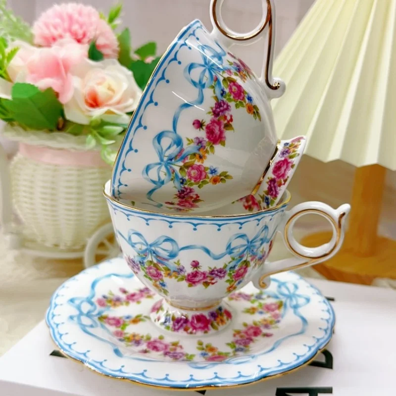 Prince Regent Retro Tea Pot, Tea Cup Saucer Set, Rose Bow Coffee Pot, Coffee Cup Set, Coffeeware for Home Kitchen