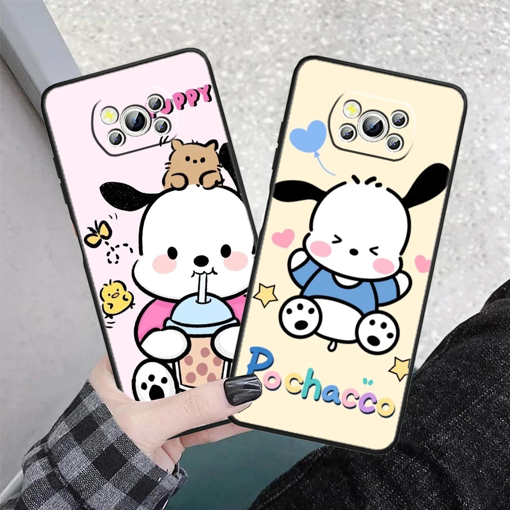 Cartoon Cute Pochacco Comic For Xiaomi POCO F5 F4 F3 M6 M5 M4 X5 X4 X3 C65 Pro Soft Shockproof Black Phone Case