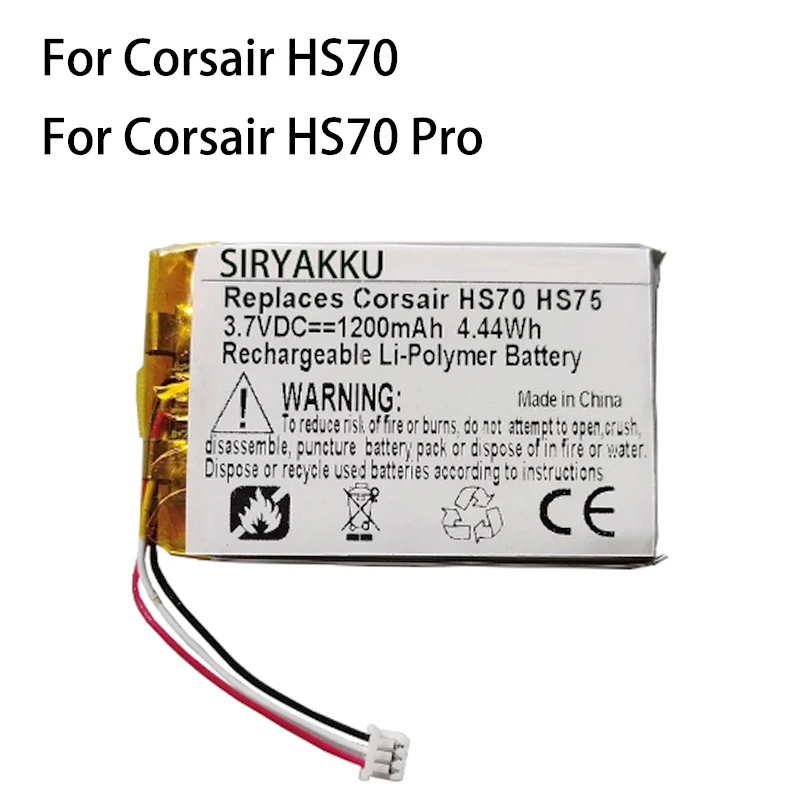 

New 3.7V 1200mAh Lipo Polymer Battery for Corsair HS70 , Corsair HS70 Pro Wireless Gaming Headset