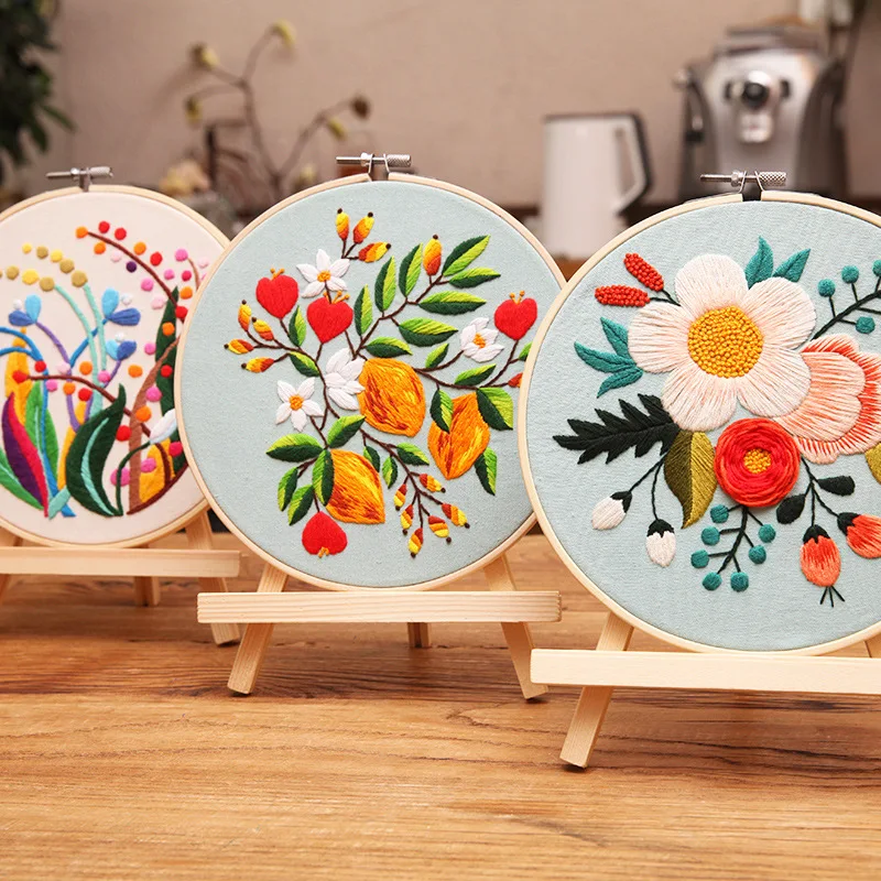 Handwork Needlework Flower Embroidery Kit Cross Stitch DIY Starter Kit Ribbon Painting Pattern Threads Wholesale Dropshipping