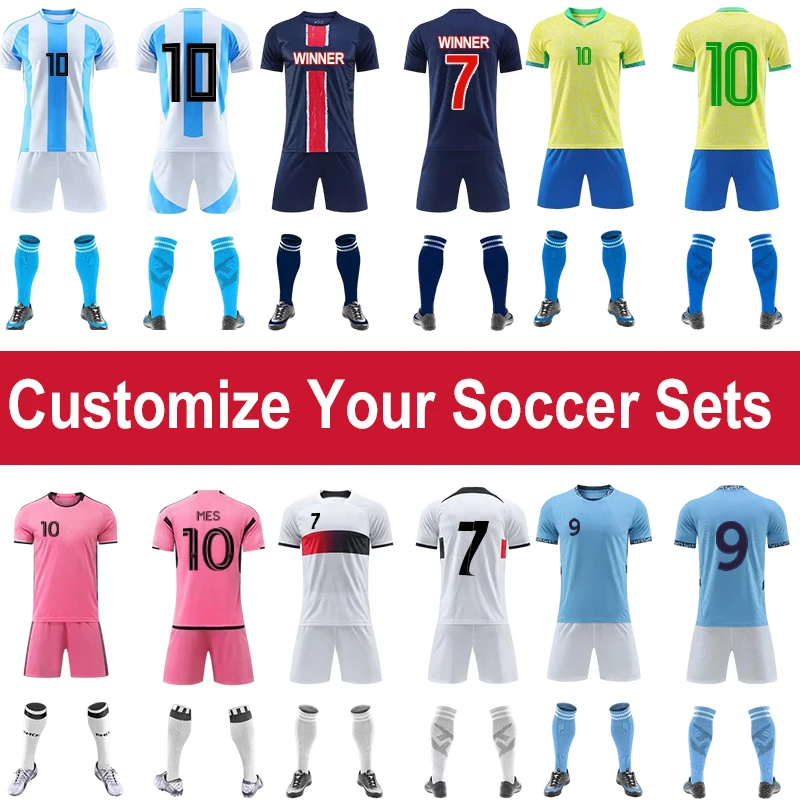 

Personalized Custom Soccer Sets Customized Adult Football Uniform Kids Jerseys With Name Number Logo Customization 2025 New