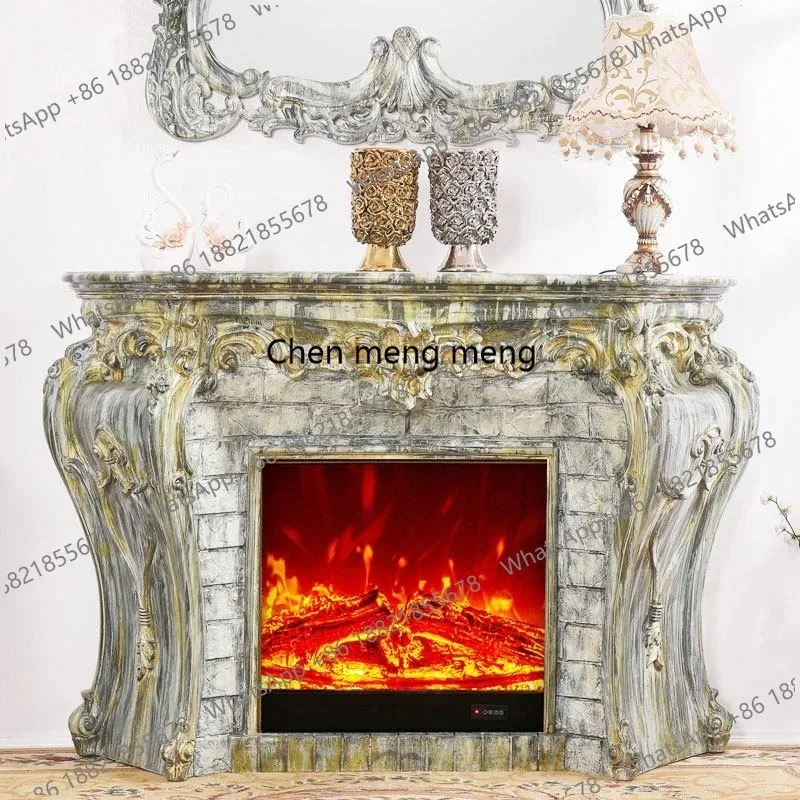 

CC182 American solid wood gold-painted fireplace decorative cabinet, carved electric fireplace European style