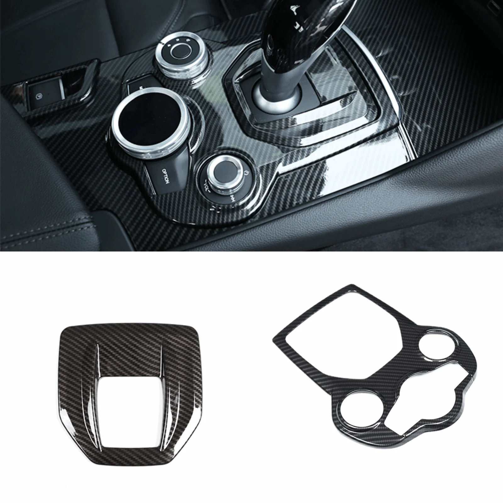 

Carbon Fiber Black ABS Car Gear Shift Box Panel Cover Trim for Alfa Romeo Giulia 2017 2018 2019 1 Set