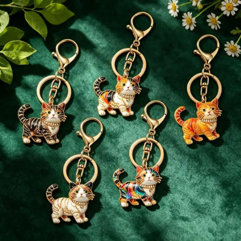Niedlicher Katzen-Schlüsselanhänger, leuchtende Farben, Katzenanhänger, rostfreier Legierungs-Schlüsselring für Damen und Herren, Rucksack, Handtasche, Weihnachtsgeschenk – Detail 6