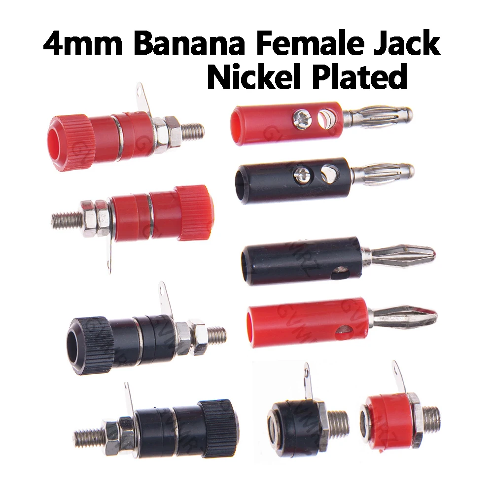 4mm Red Black Banana Female Jack Binding Post Adapter Nickel Plated Banana Plug Socket Nut Terminal Block Amplifier Connector 
