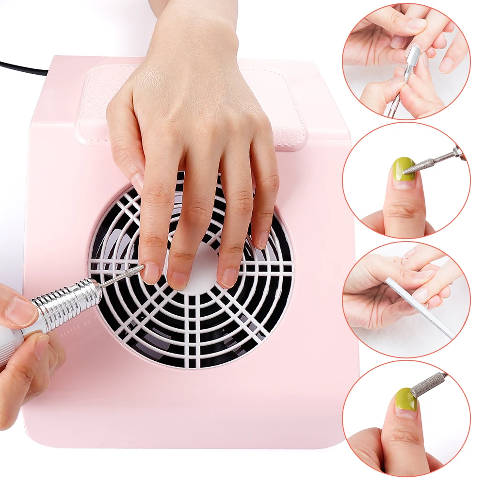 40W Nail Suction Dust Collector Fan Strong Nail Vacuum Cleaner Manicure Machine with 2 Collecting Bags Salon Nail Art Tools