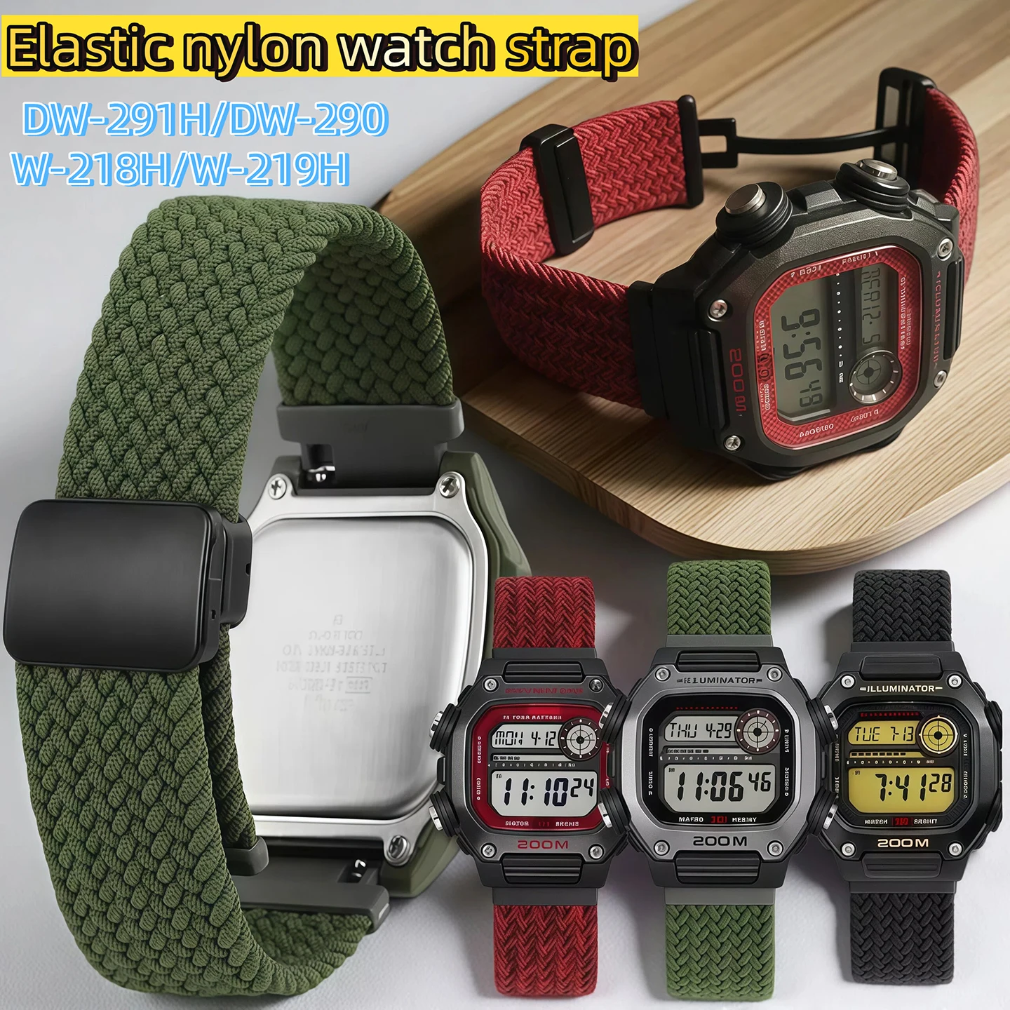 Magnetic Buckle Watchband accessories For Casio Dw-291h/dw-290 W-218h/w-219h Elastic Nylon Canvas Watch Strap Men Washable band