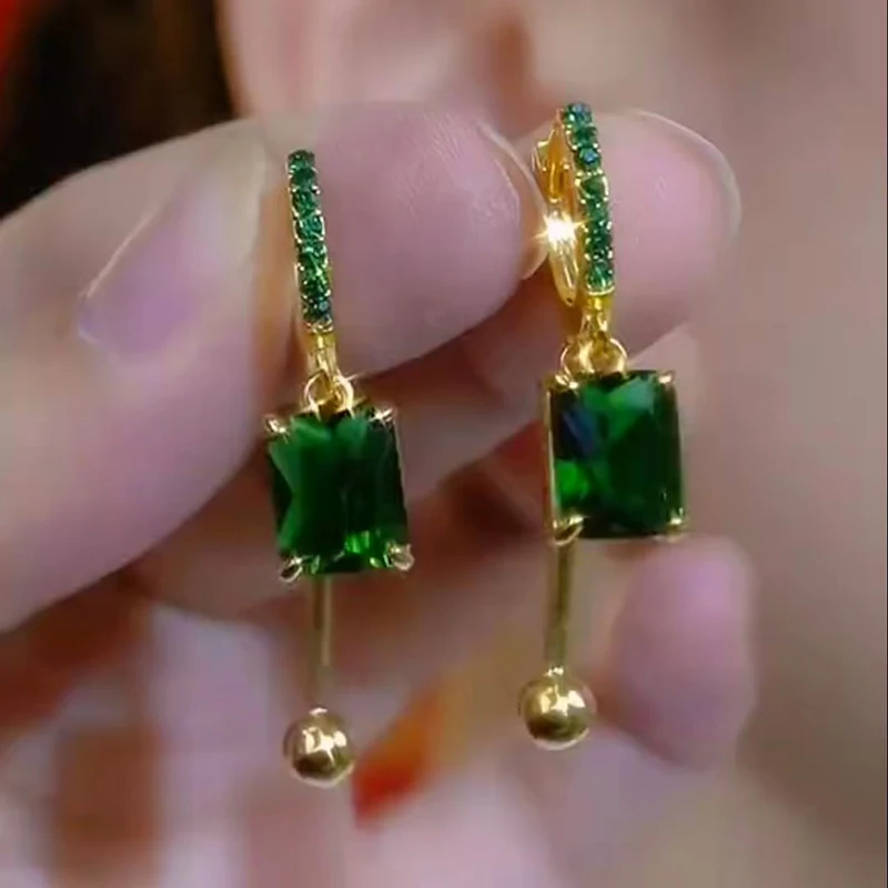 Cristal verde quadrado pingente borla redonda grânulo strass brincos para mulheres nova moda elegante temperamento meninas festa jóias