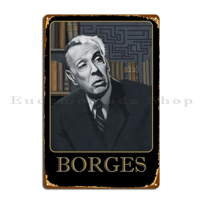 Pintura de retrato de Jorge Luis Borges, placa de Metal, diseño, impresión de cocina, cartel de estaño para garaje