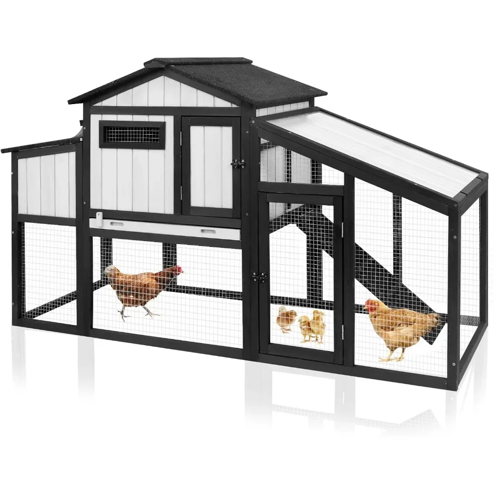 

65.3" Long Chicken Coop and Hen House for 1-2 Chickens, Comes with Nesting Boxes, Trays, Perches, Combinable, Black