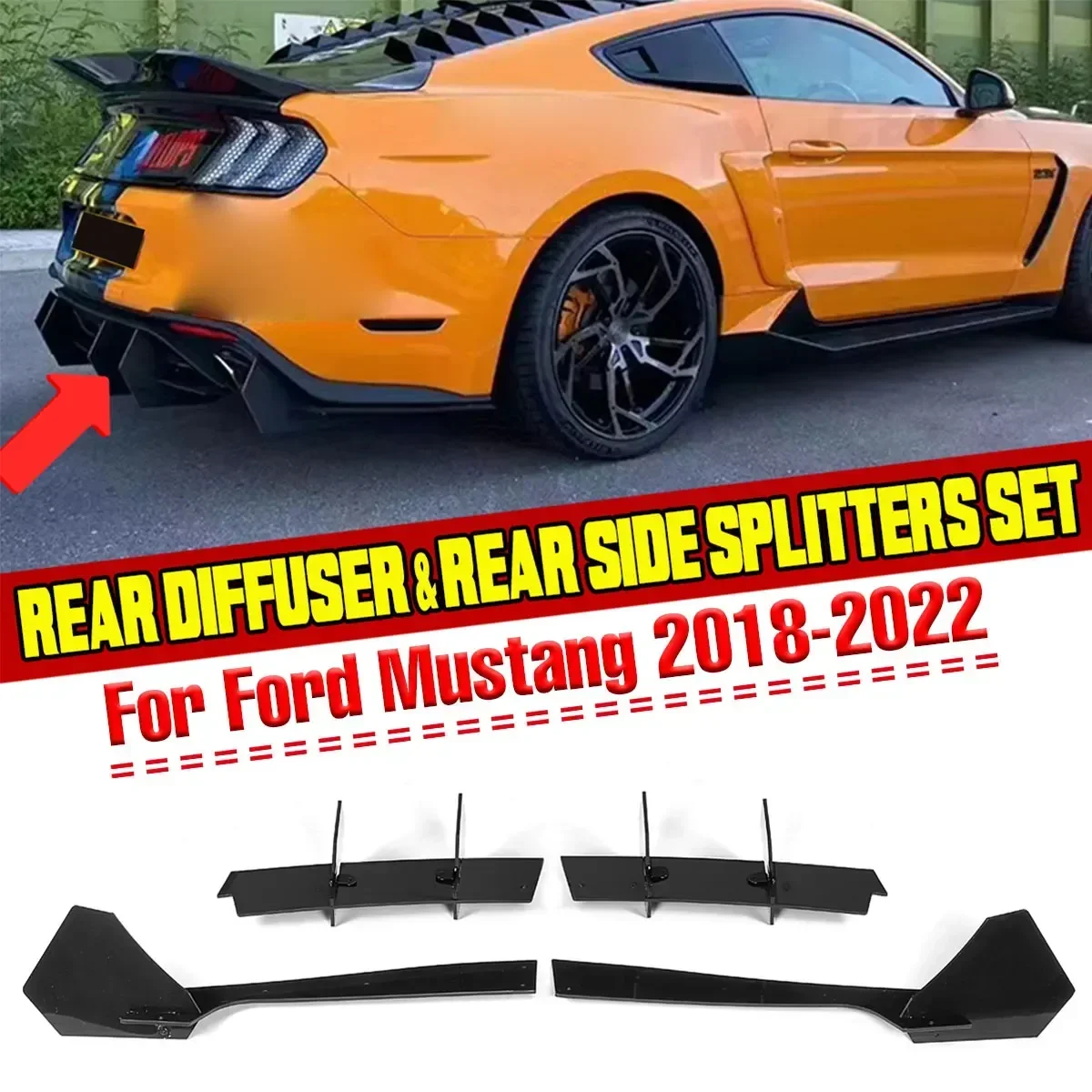 

New Car Rear Bumper Lip Diffuser Spoiler Chassis Deflector Rear Side Splitters Apron For Ford For Mustang 2018-2022 Body Kit