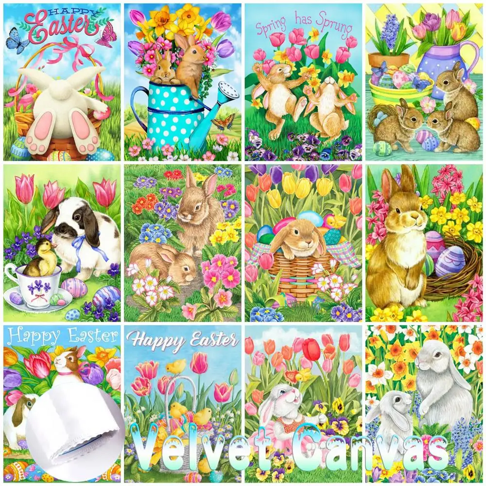 Velvet Canvas Diamond Mosaic 5D Easter Rbit Diamond Painting Cross Stitch Embroidery Flower Animals Gift Pictures For The Home