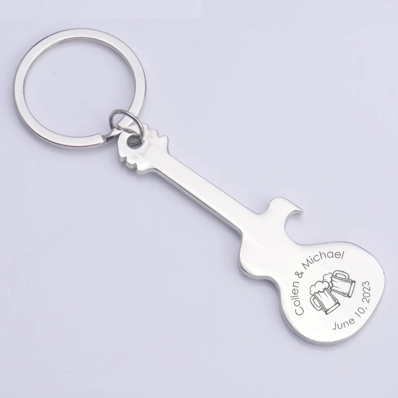 Wedding Gifts for Guests Wedding Souvenirs Custom Party Favors Personalized Silver Keychains Guitar Shaped Bottle Openers