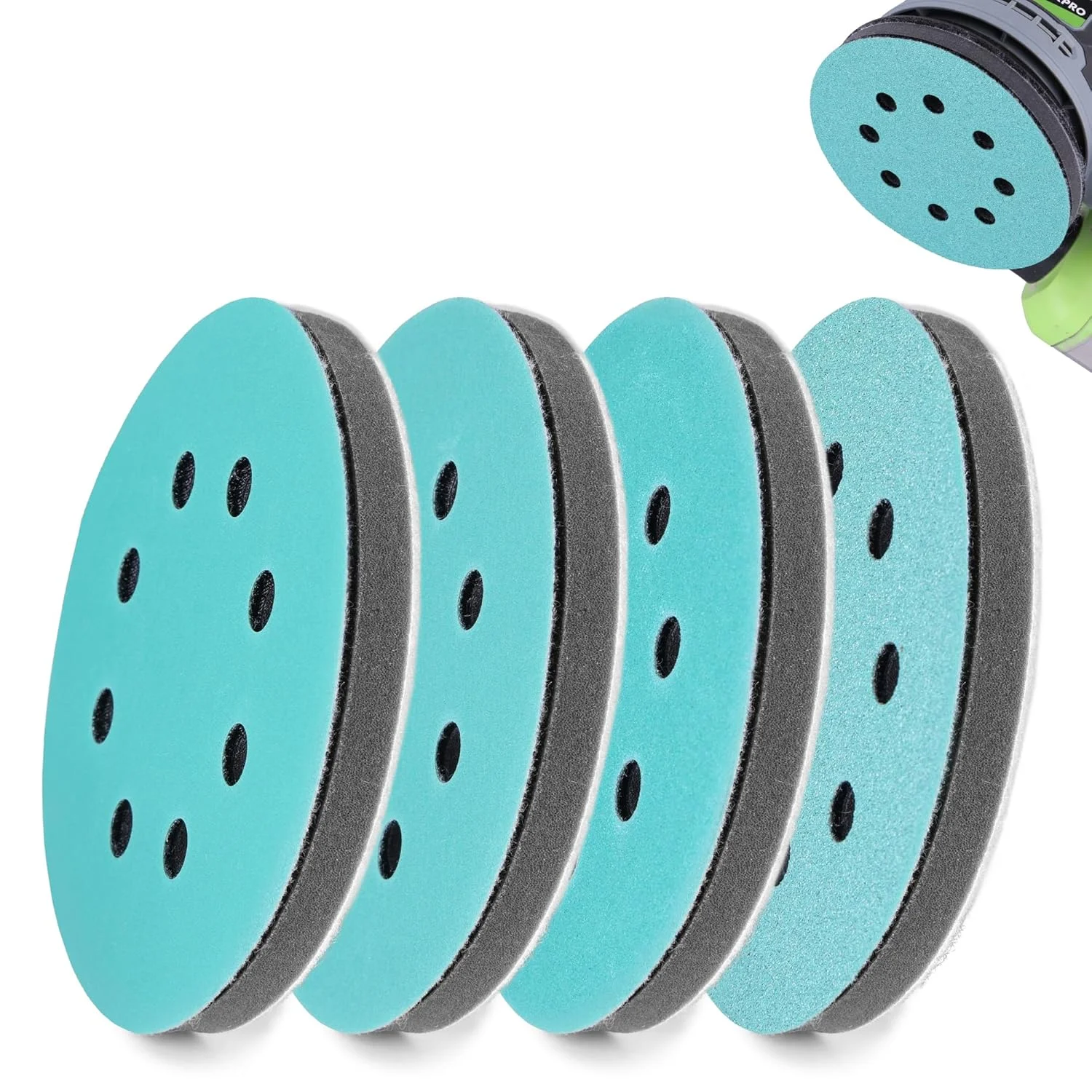 5inch/125mm Orbital Sander Interface Pad and Sanding Disc, 4 Foam Buffer Pads and 8 Sandpapers(80/120/240/320), 8-Hole Hook and