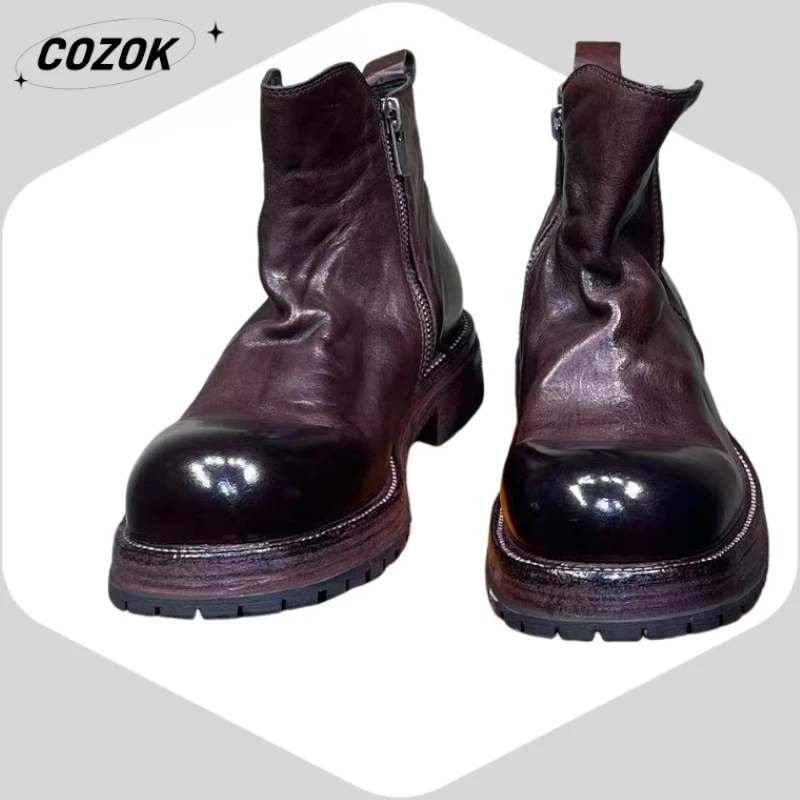 25, beliebter Stil, Premium-Pferdeleder, rutschfest, professionell, luxuriös, Komfort-Trend, rutschfeste Lederstiefel, weiches Leder AD1519