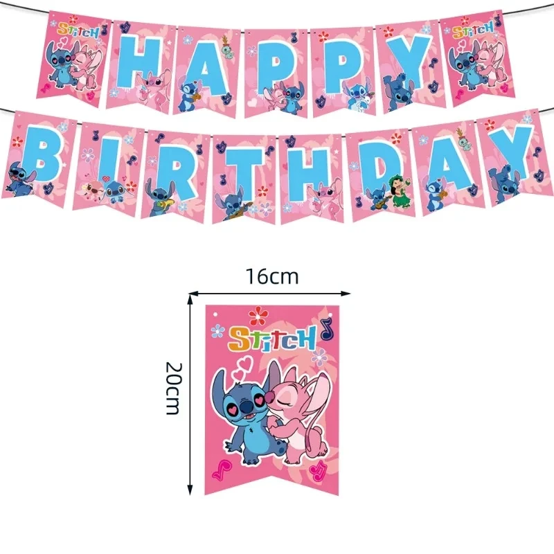 Disney Pink Interstellar Stitch Engel Geburtstags feier Dekoration Ballon Kuchen Flagge Besteck Teller Party liefert